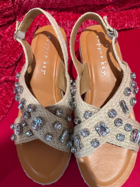 Copper Key Cream Jeweled Platform Slingback Sandals - Picture 2 of 9